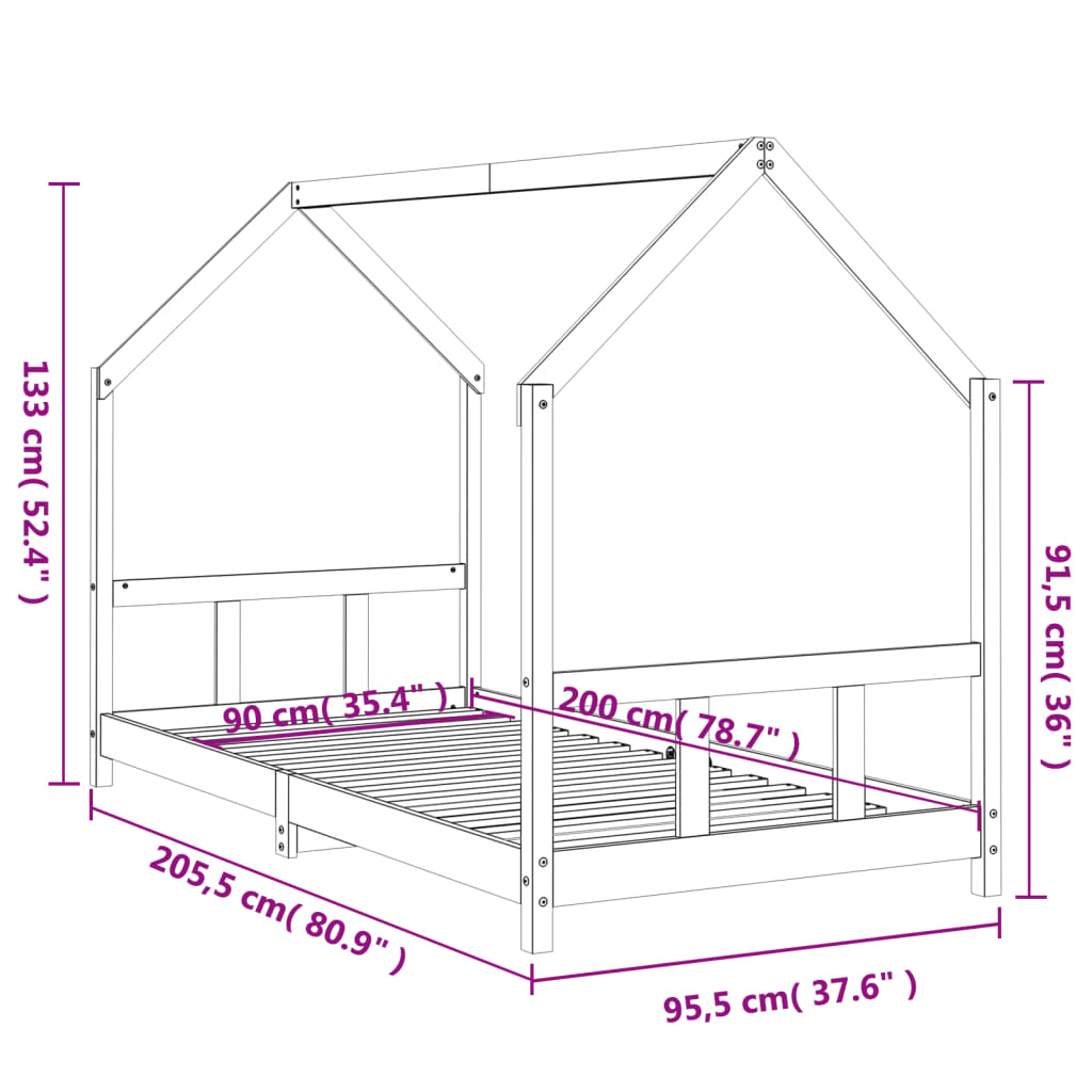 vidaXL Estructura de cama para niños madera maciza de pino 90x200 cm