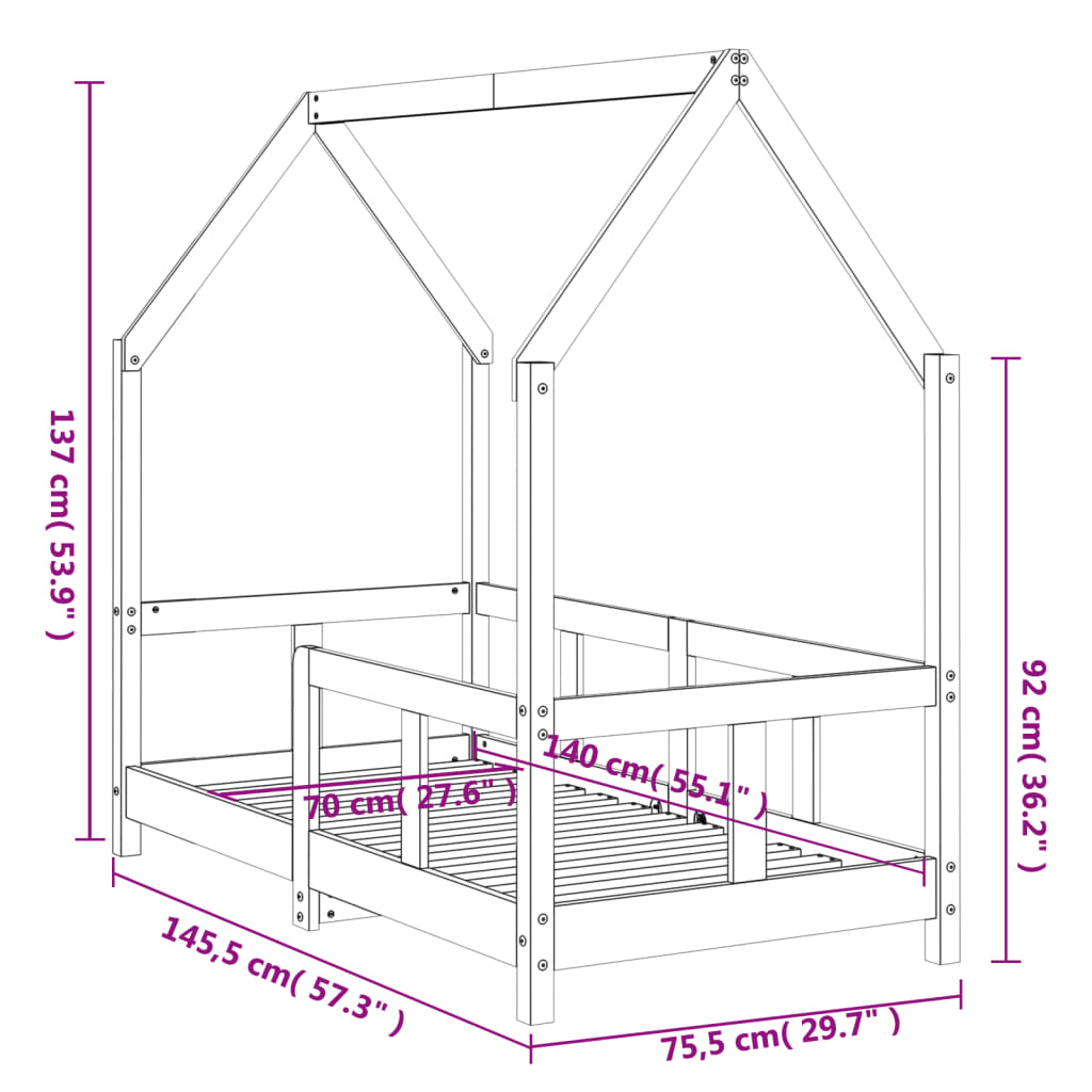 vidaXL Estructura de cama para niños madera maciza de pino 70x140 cm