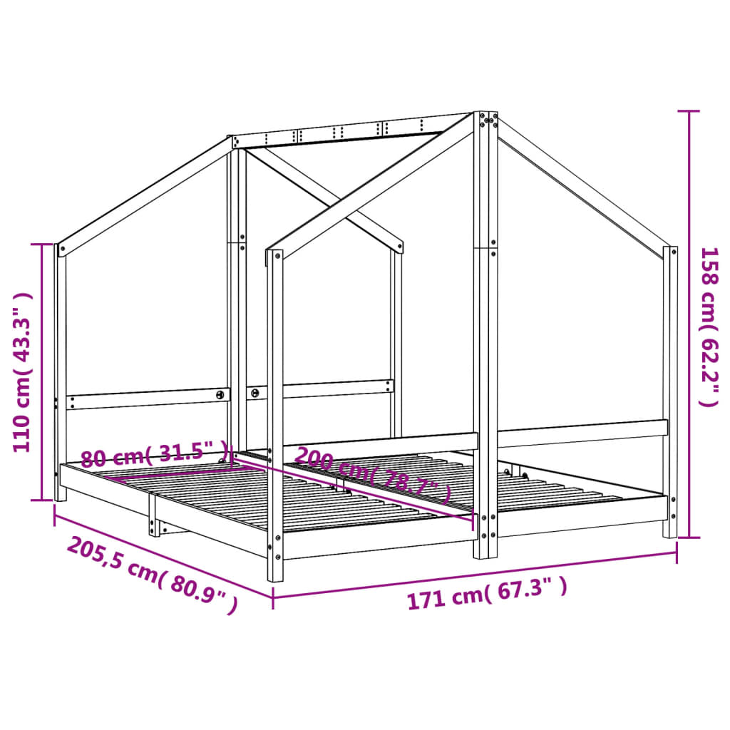 vidaXL Estructura de cama para niños madera pino blanco 2x(80x200) cm