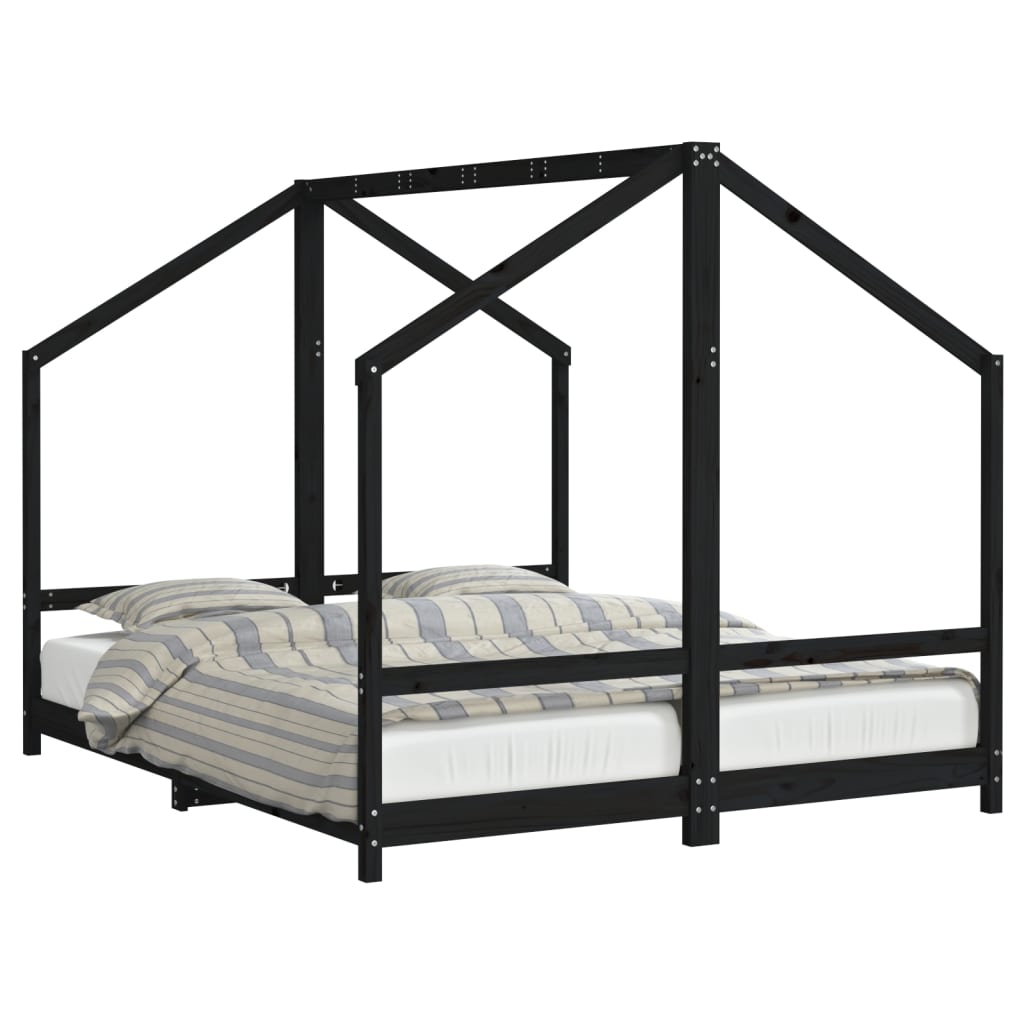 vidaXL Estructura de cama para niños madera pino negro 2x(80x200) cm