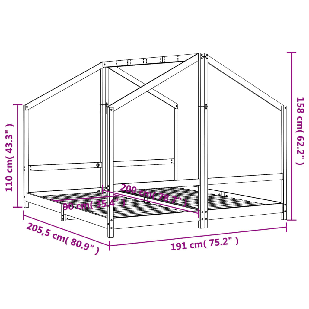 vidaXL Estructura de cama para niños madera pino blanco 2x(90x200) cm