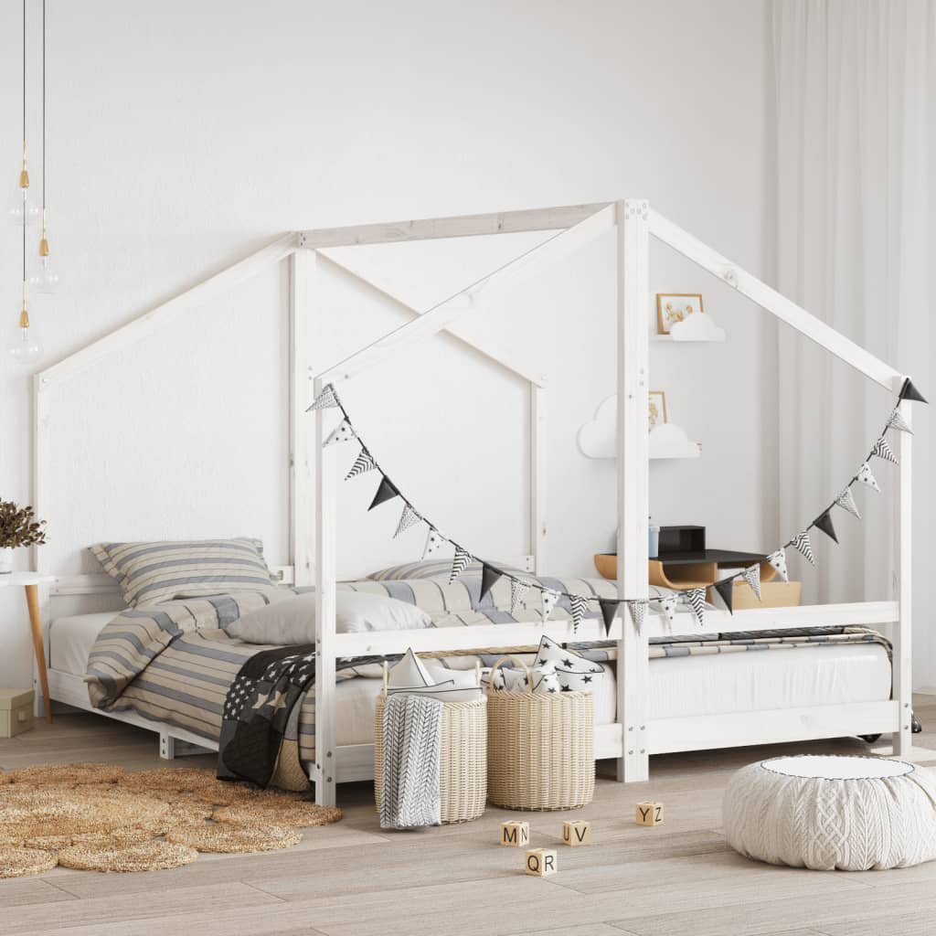 vidaXL Estructura de cama para niños madera pino blanco 2x(90x200) cm