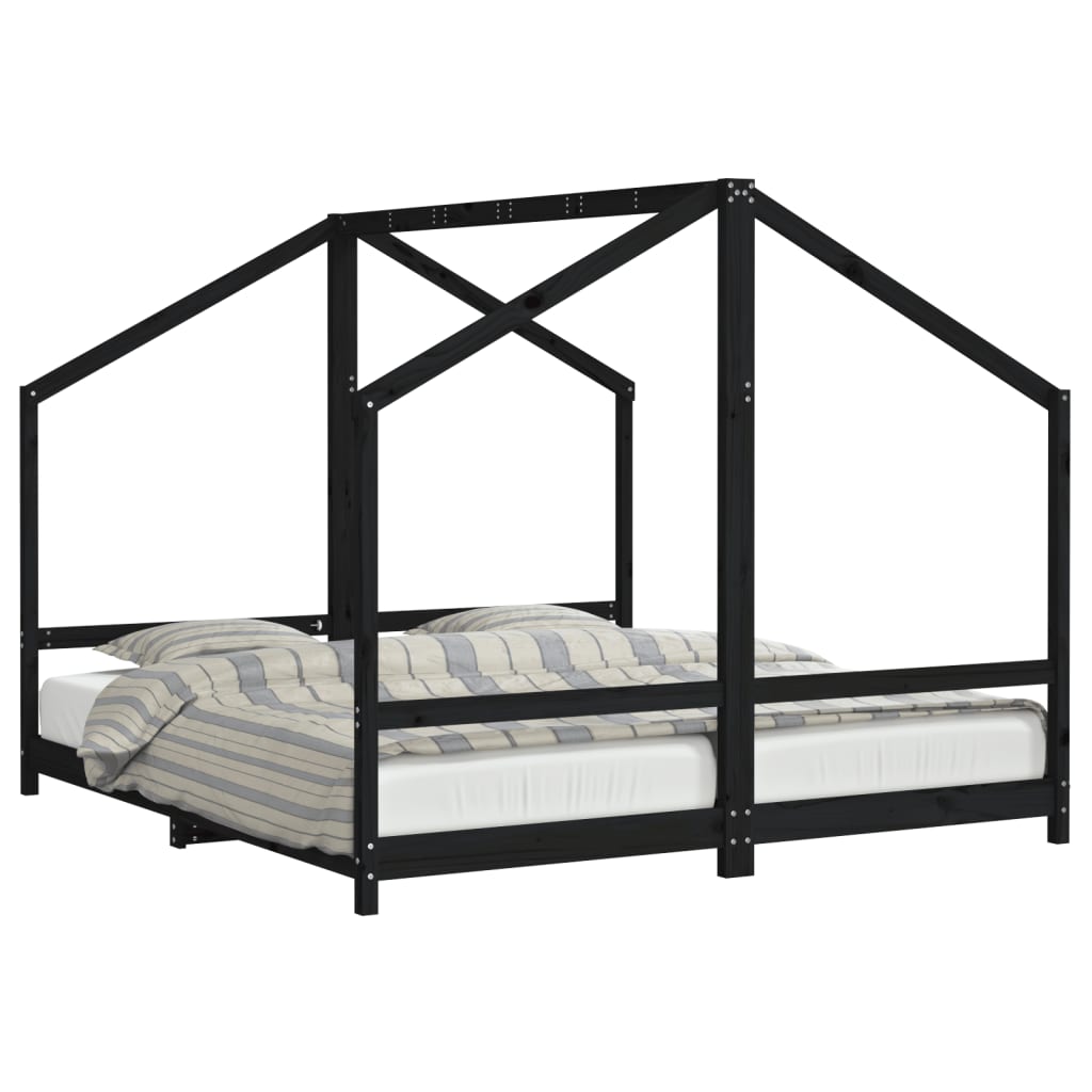 vidaXL Estructura de cama para niños madera pino negro 2x(90x200) cm