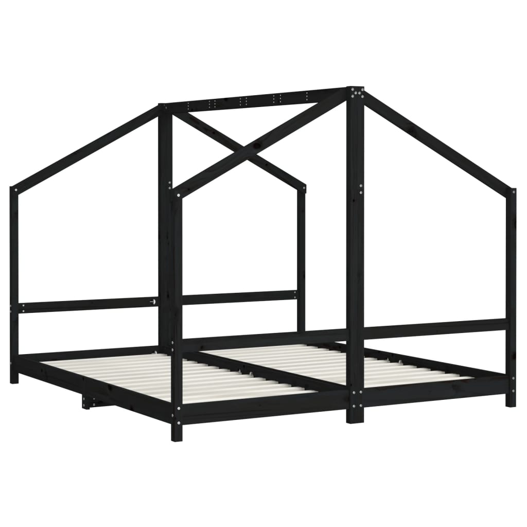 vidaXL Estructura de cama para niños madera pino negro 2x(90x200) cm