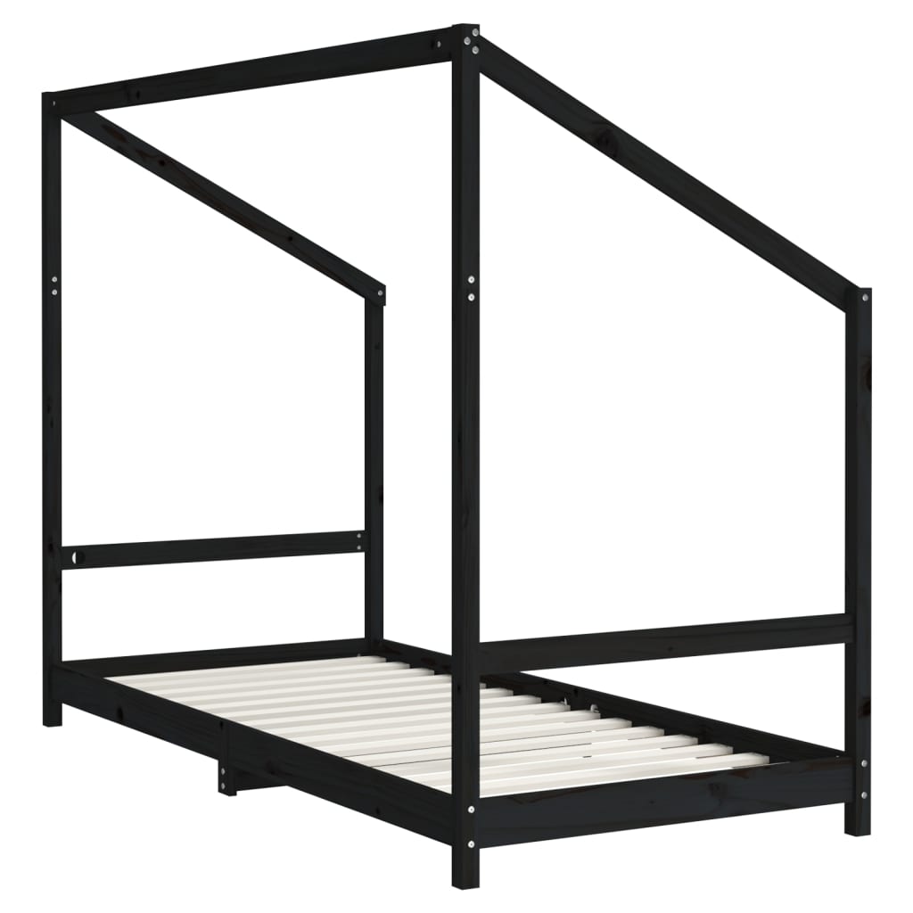 vidaXL Estructura de cama para niños madera pino negro 2x(90x200) cm