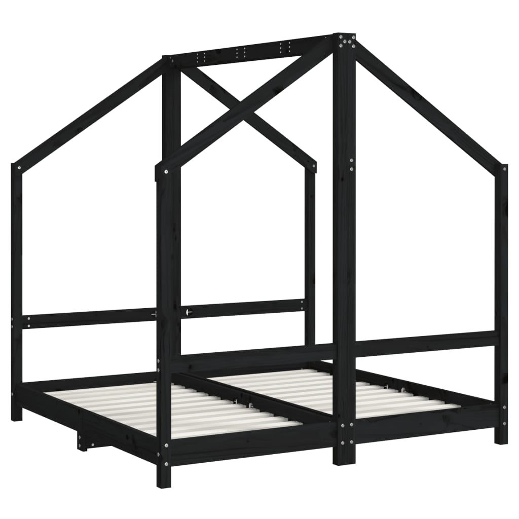 vidaXL Estructura de cama de niños madera de pino negro 2x(70x140) cm