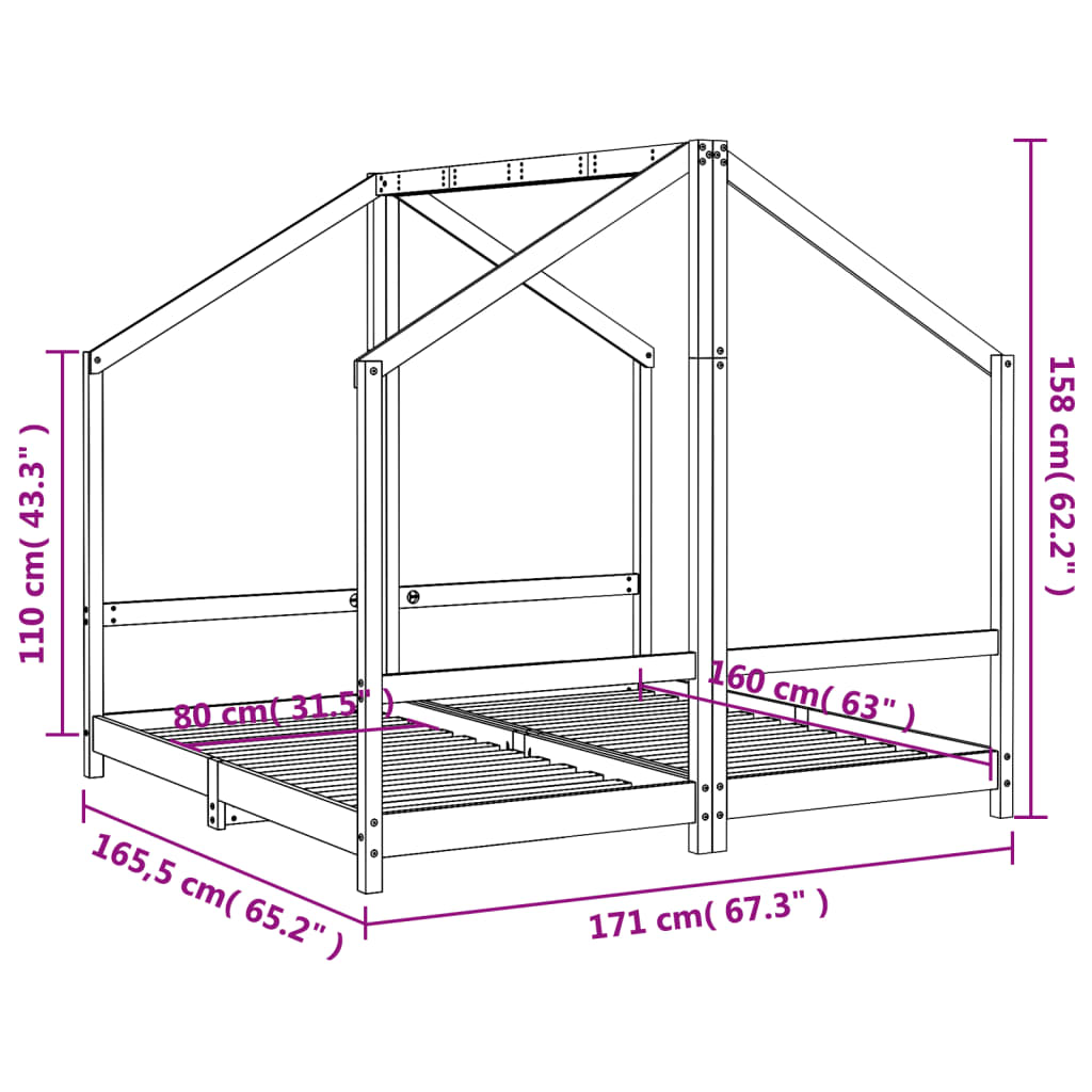 vidaXL Estructura de cama de niños madera de pino blanco 2x(80x160) cm