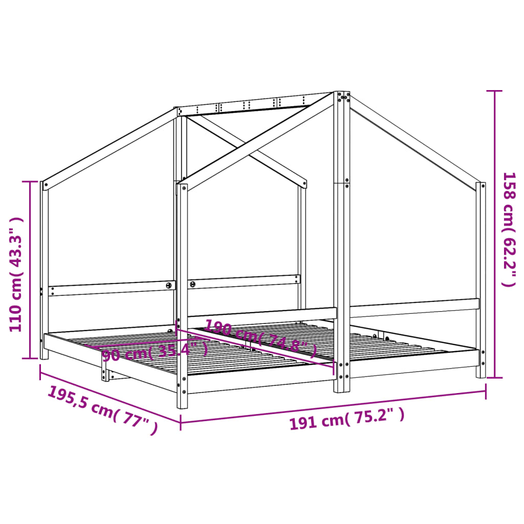 vidaXL Estructura de cama de niños madera maciza de pino 2x(90x160) cm