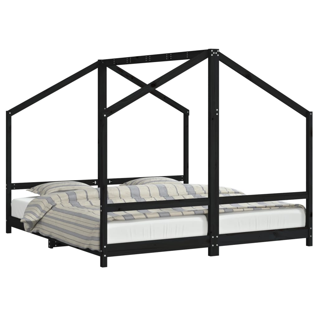 vidaXL Estructura de cama de niños madera de pino negro 2x(90x190) cm