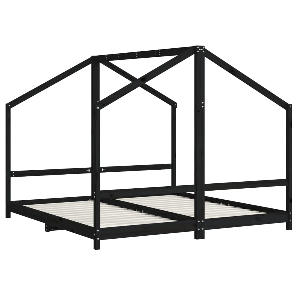 vidaXL Estructura de cama de niños madera de pino negro 2x(90x190) cm