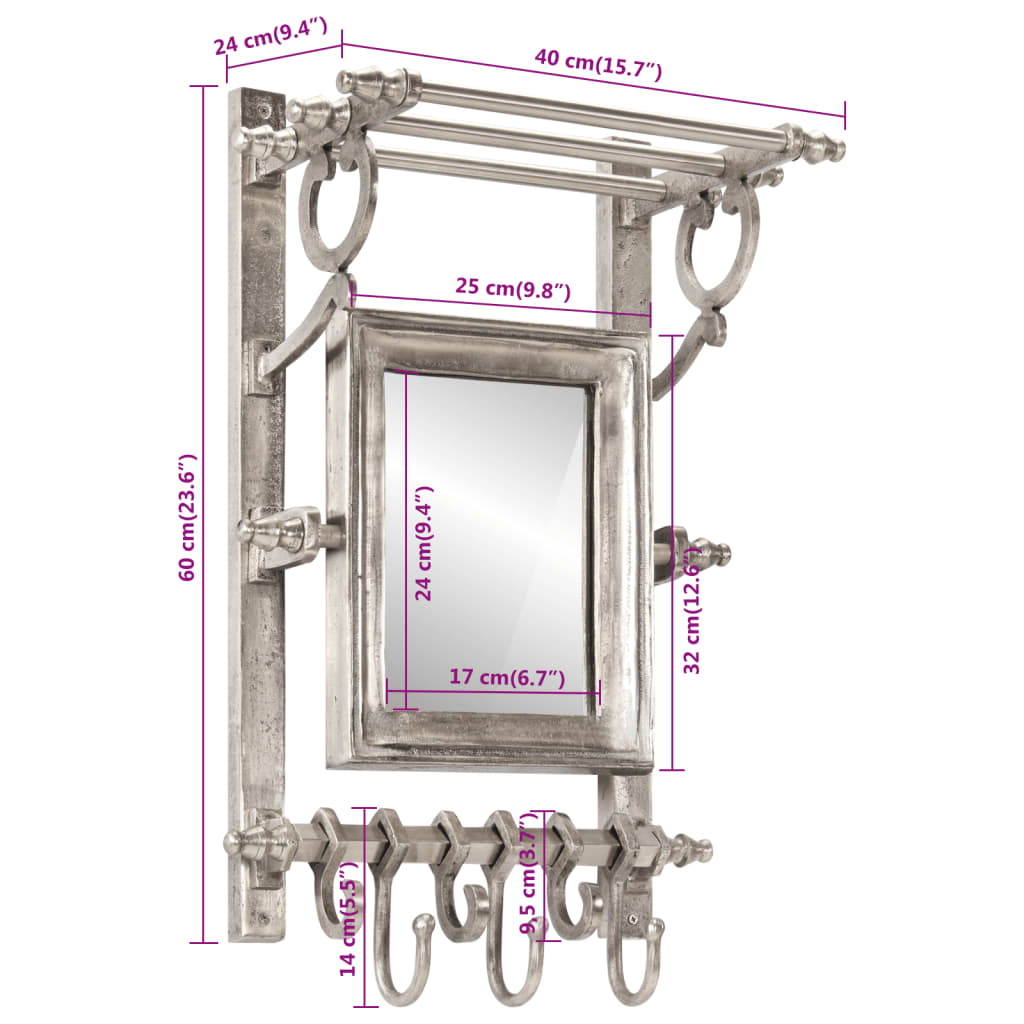 vidaXL Soporte de equipaje con perchas de pared aluminio