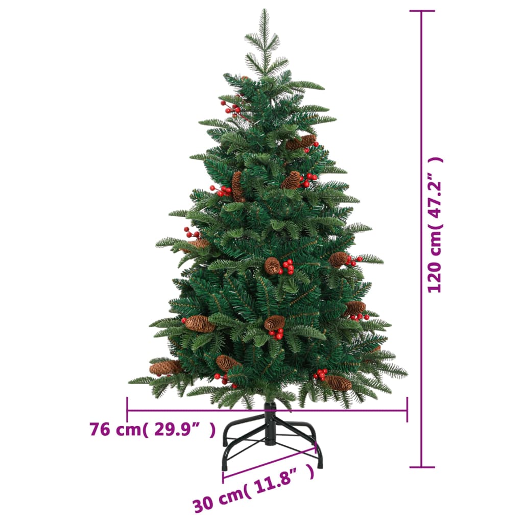 vidaXL Árbol de Navidad artificial con piñas y bayas 120 cm