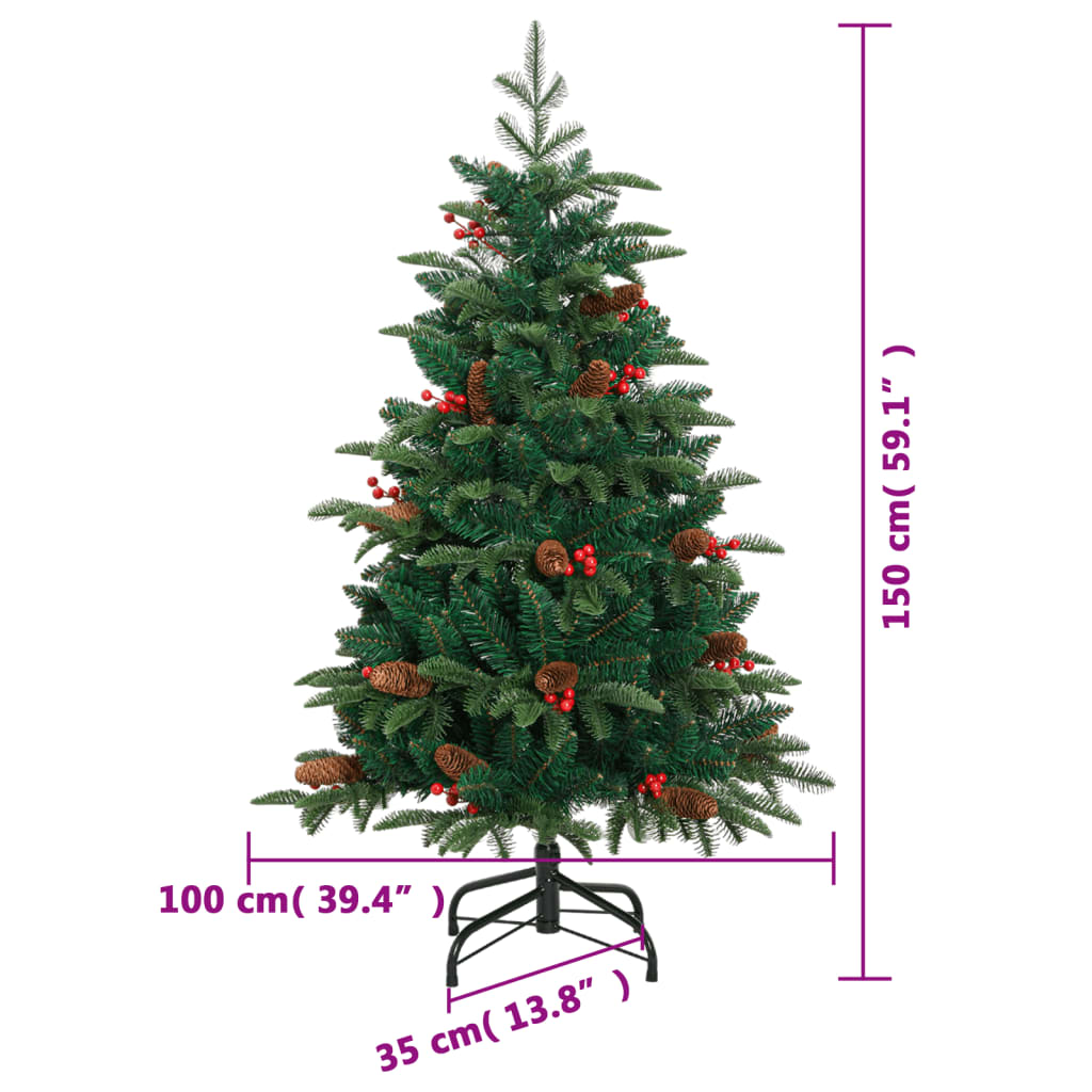 vidaXL Árbol de Navidad artificial con piñas y bayas 150 cm