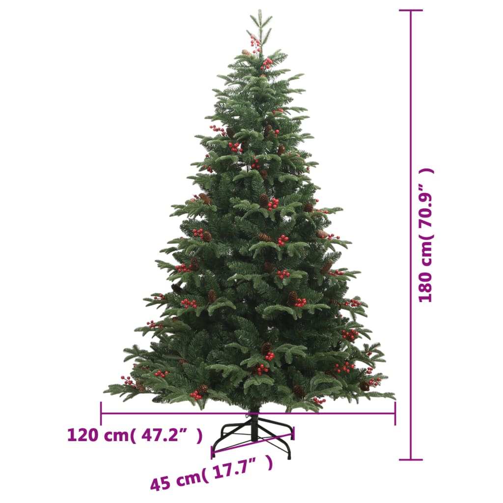 vidaXL Árbol de Navidad artificial con piñas y bayas 180 cm