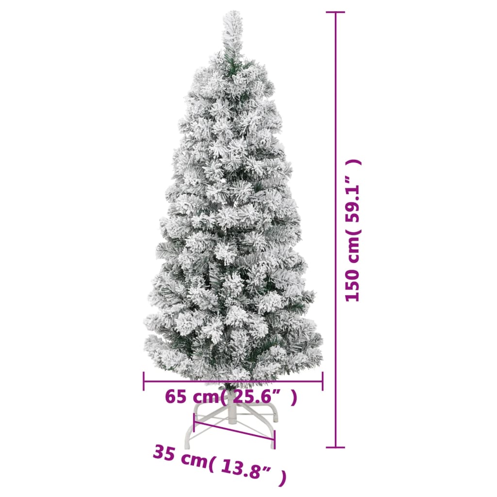 vidaXL Árbol de Navidad artificial con bisagras y nieve flocada 150 cm