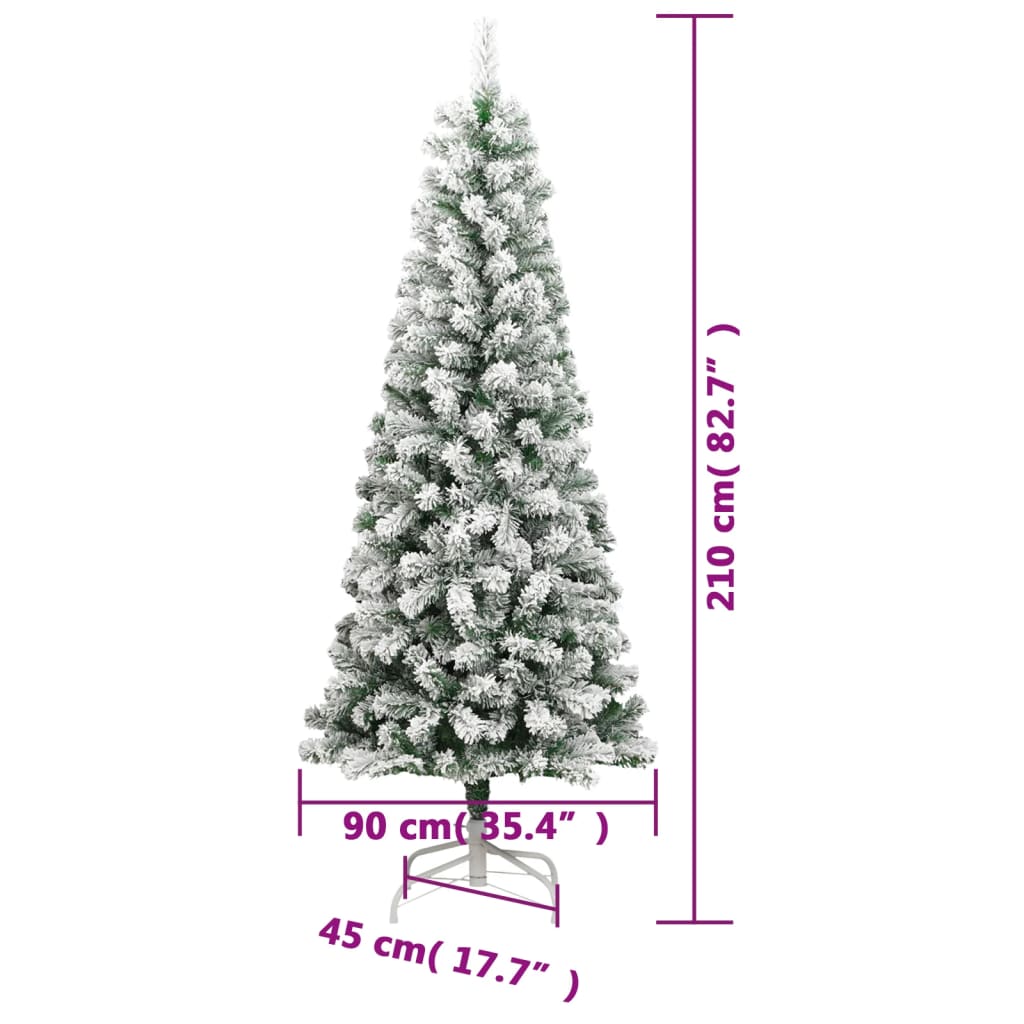 vidaXL Árbol de Navidad artificial con bisagras y nieve flocada 210 cm