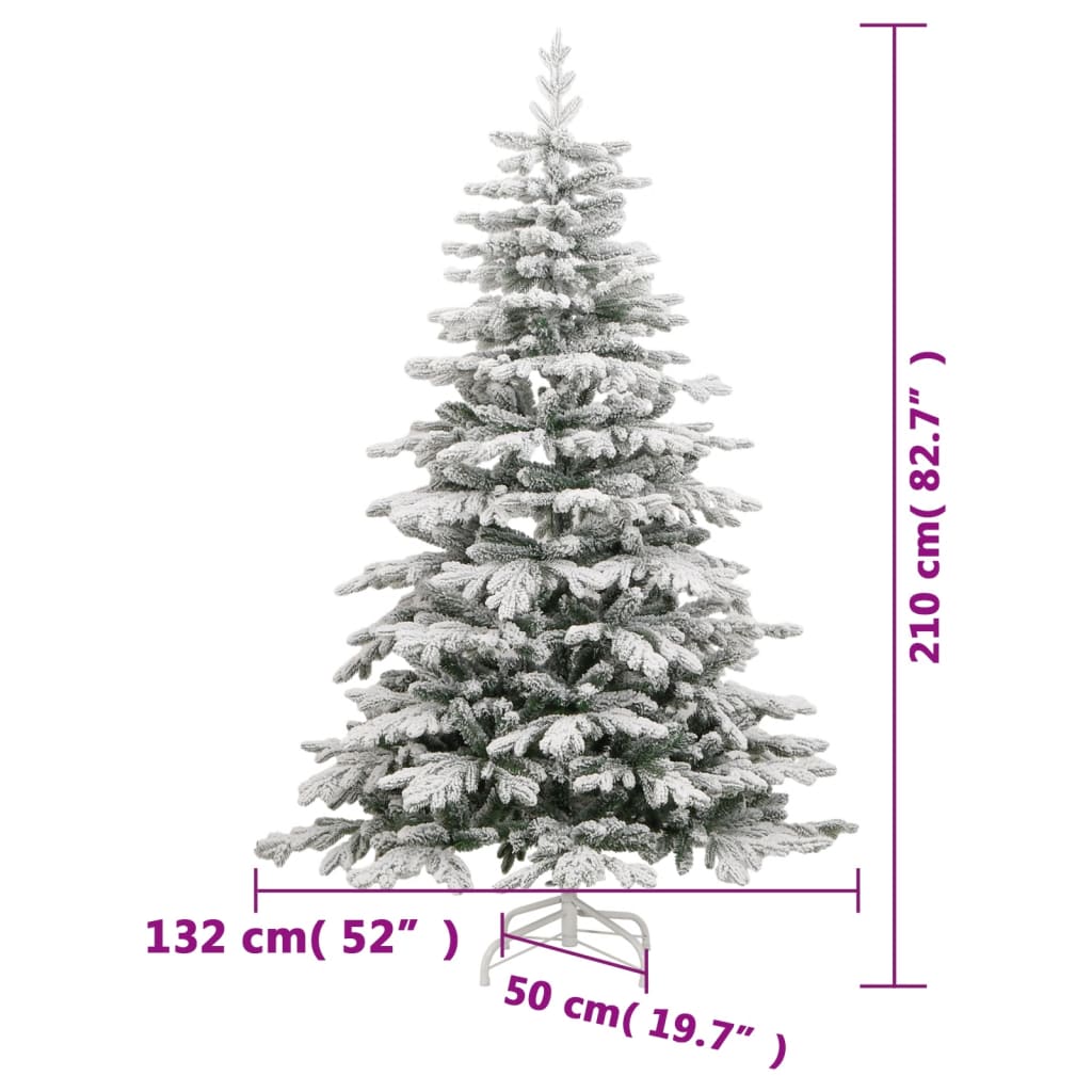 vidaXL Árbol de Navidad artificial con bisagras y nieve flocada 210 cm