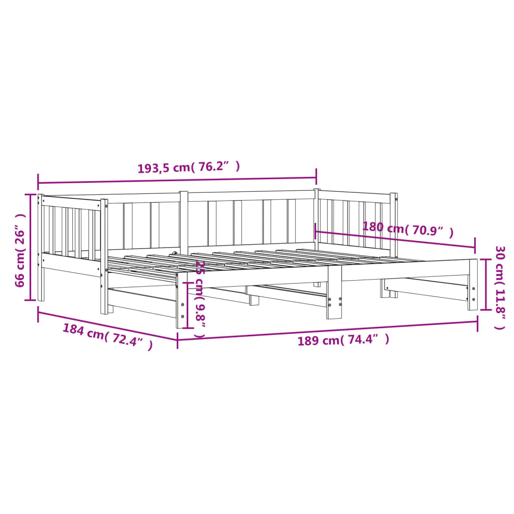 vidaXL Sofá cama nido sin colchón madera maciza 90x190 cm