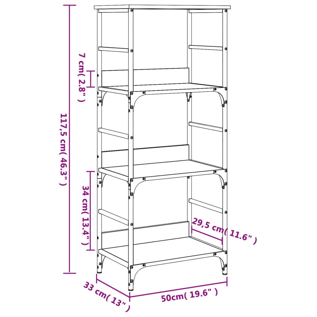 vidaXL Estantería de madera ingeniería roble Sonoma 50x33x117,5 cm