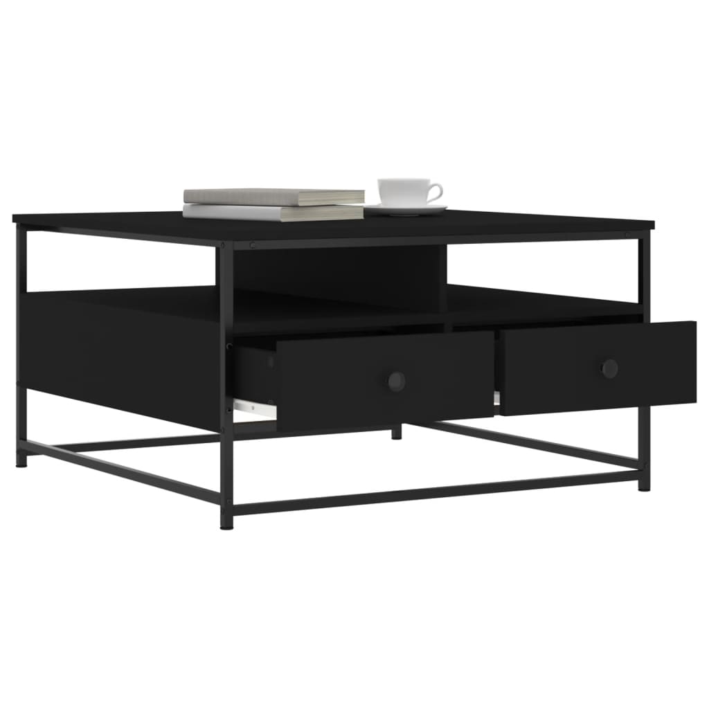 vidaXL Mesa de centro madera de ingeniería negro 80x80x45 cm