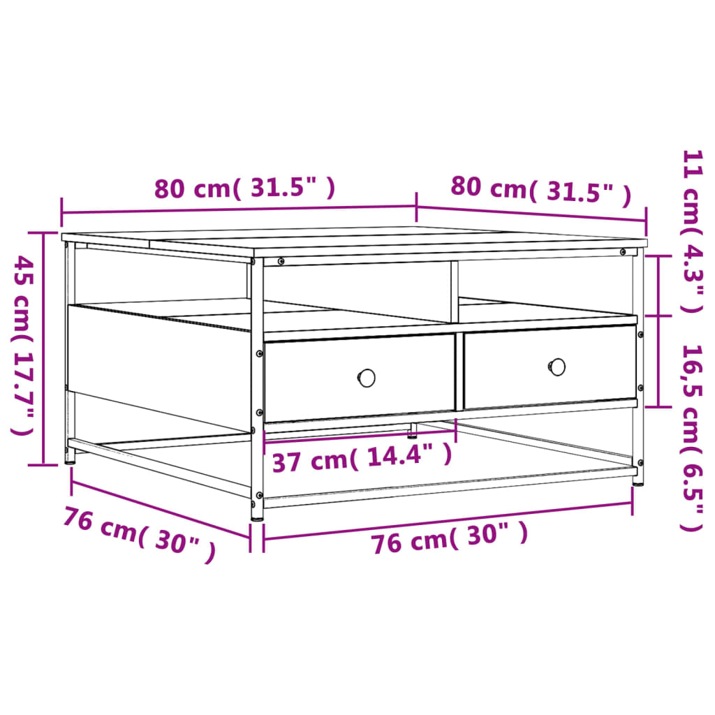 vidaXL Mesa de centro madera de ingeniería negro 80x80x45 cm