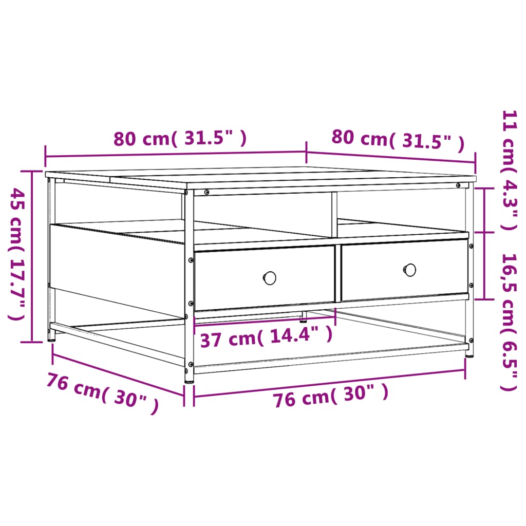 vidaXL Mesa de centro madera de ingeniería gris Sonoma 80x80x45 cm