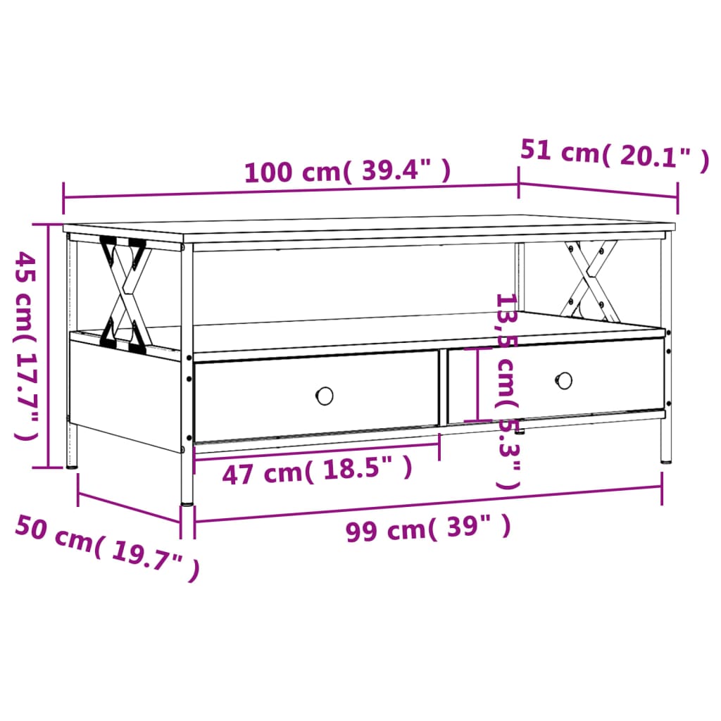 vidaXL Mesa de centro madera de ingeniería roble Sonoma 100x51x45 cm