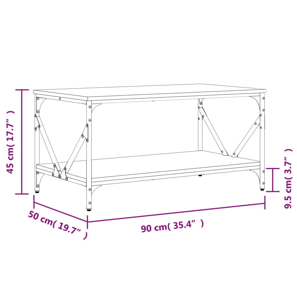 vidaXL Mesa de centro madera contrachapada roble ahumado 90x50x45 cm