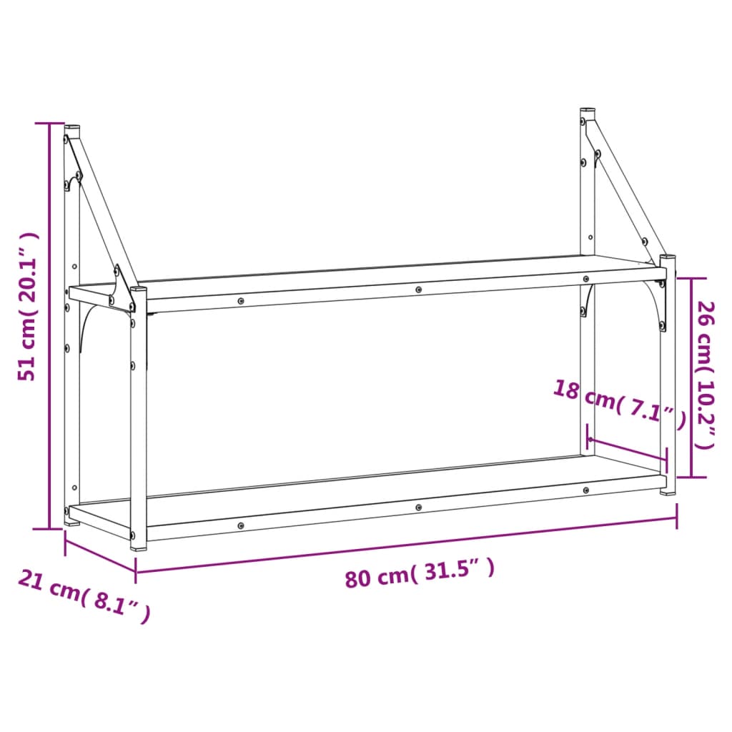 vidaXL Estantería de pared 2 niveles madera roble Sonoma 80x21x51 cm