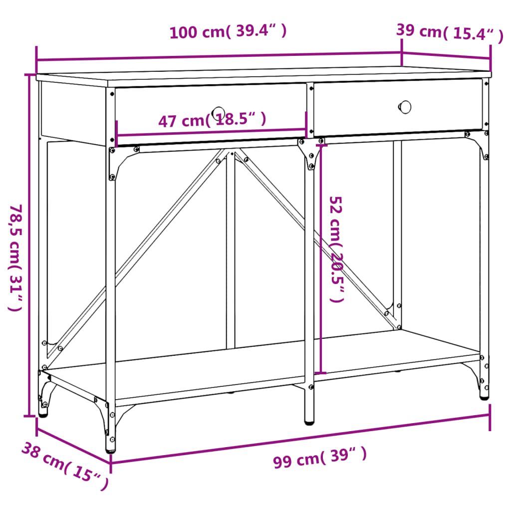 vidaXL Mesa consola madera de ingeniería roble Sonoma 100x39x78,5 cm