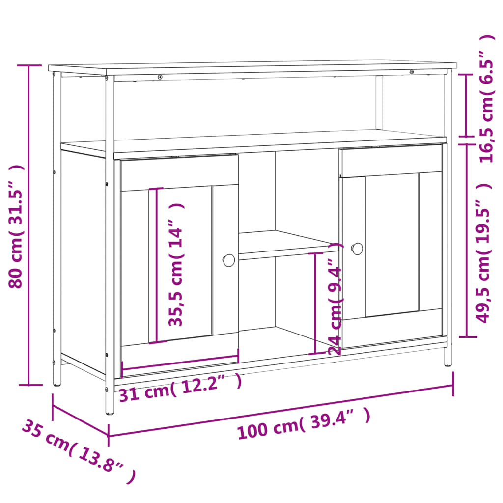 vidaXL Aparador de madera de ingeniería negro 100x35x80 cm