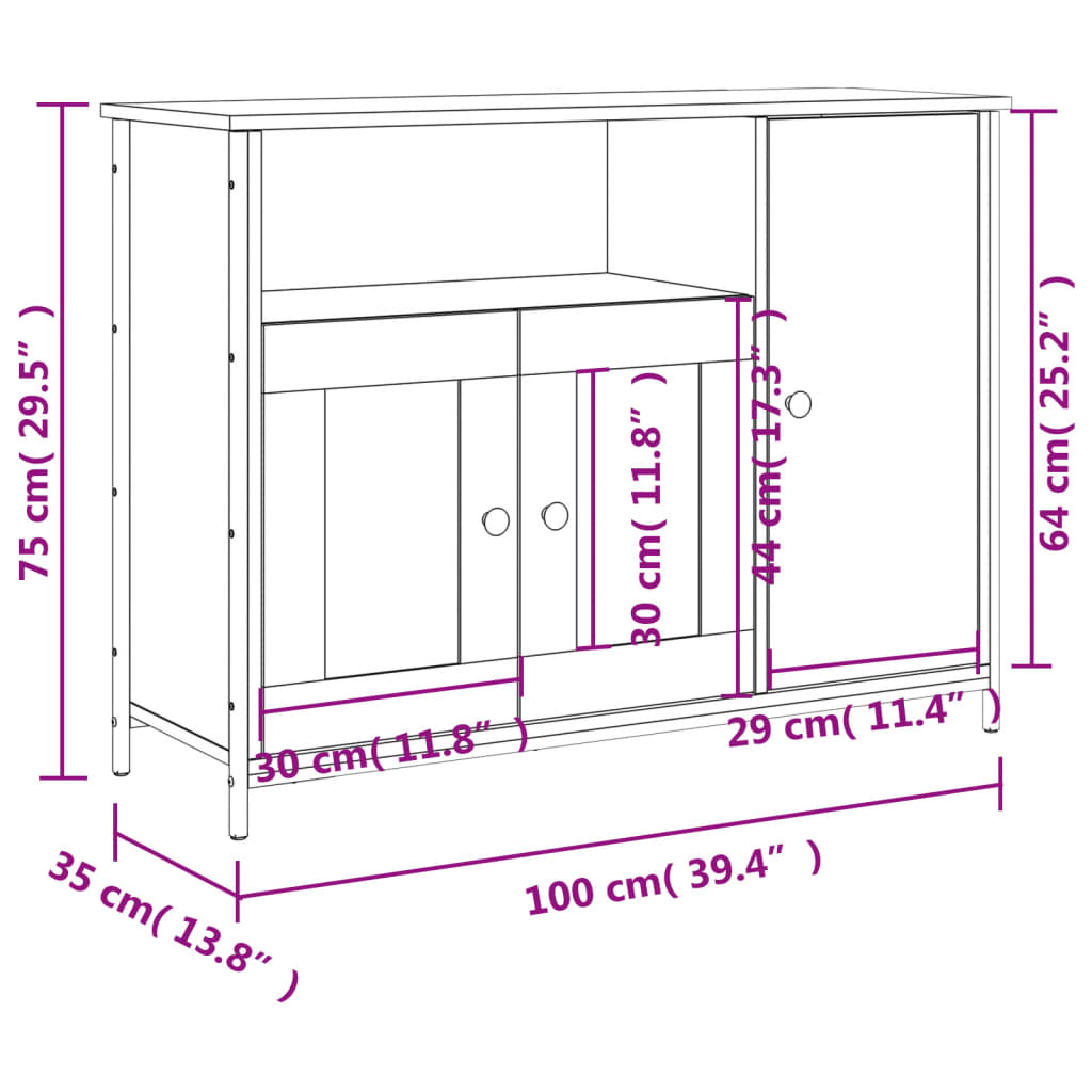 vidaXL Aparador de madera de ingeniería roble Sonoma 100x35x75 cm