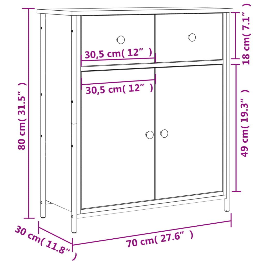 vidaXL Aparador de madera de ingeniería negro 70x30x80 cm