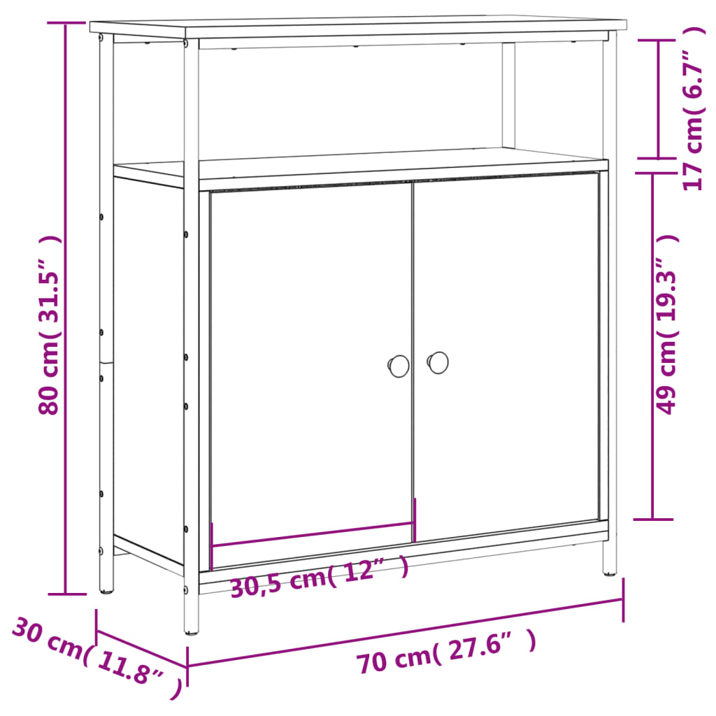 vidaXL Aparador de madera de ingeniería negro 70x30x80 cm