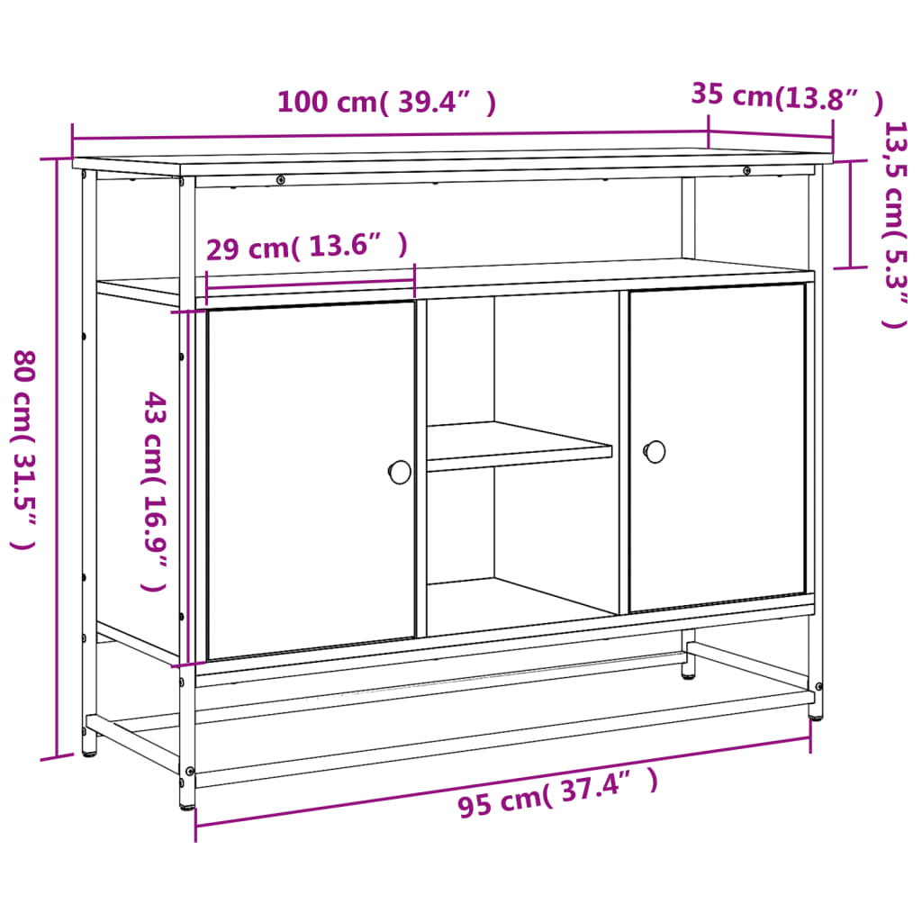 vidaXL Aparador de madera de ingeniería negro 100x35x80 cm