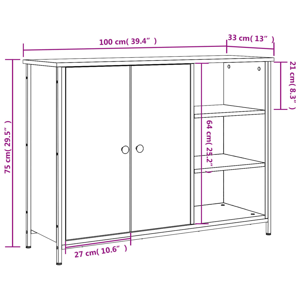 vidaXL Aparador de madera de ingeniería roble Sonoma 100x33x75 cm