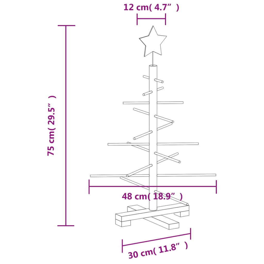 vidaXL Árbol de Navidad de madera de adorno madera maciza pino 75 cm