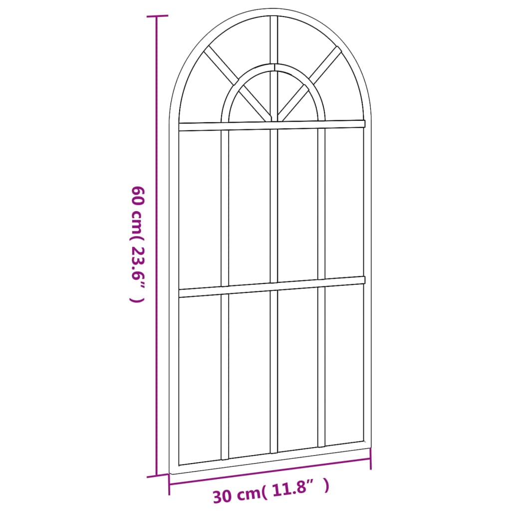 vidaXL Espejo de pared arco de hierro negro 30x60 cm