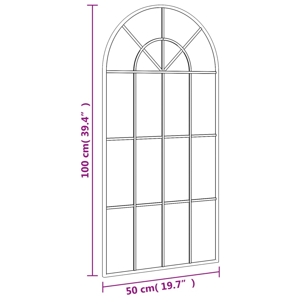 vidaXL Espejo de pared arco de hierro negro 50x100 cm