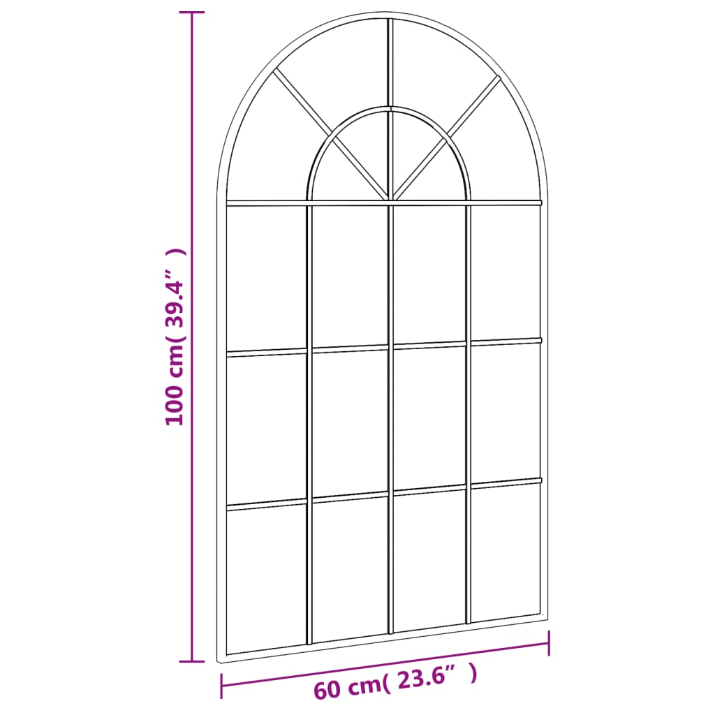 vidaXL Espejo de pared arco de hierro negro 60x100 cm