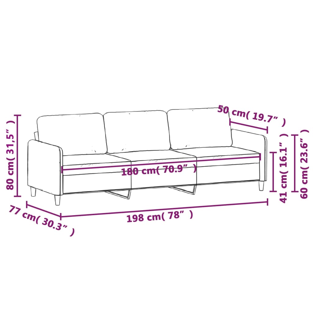 vidaXL Sofá de 3 plazas de tela gris oscuro 180 cm