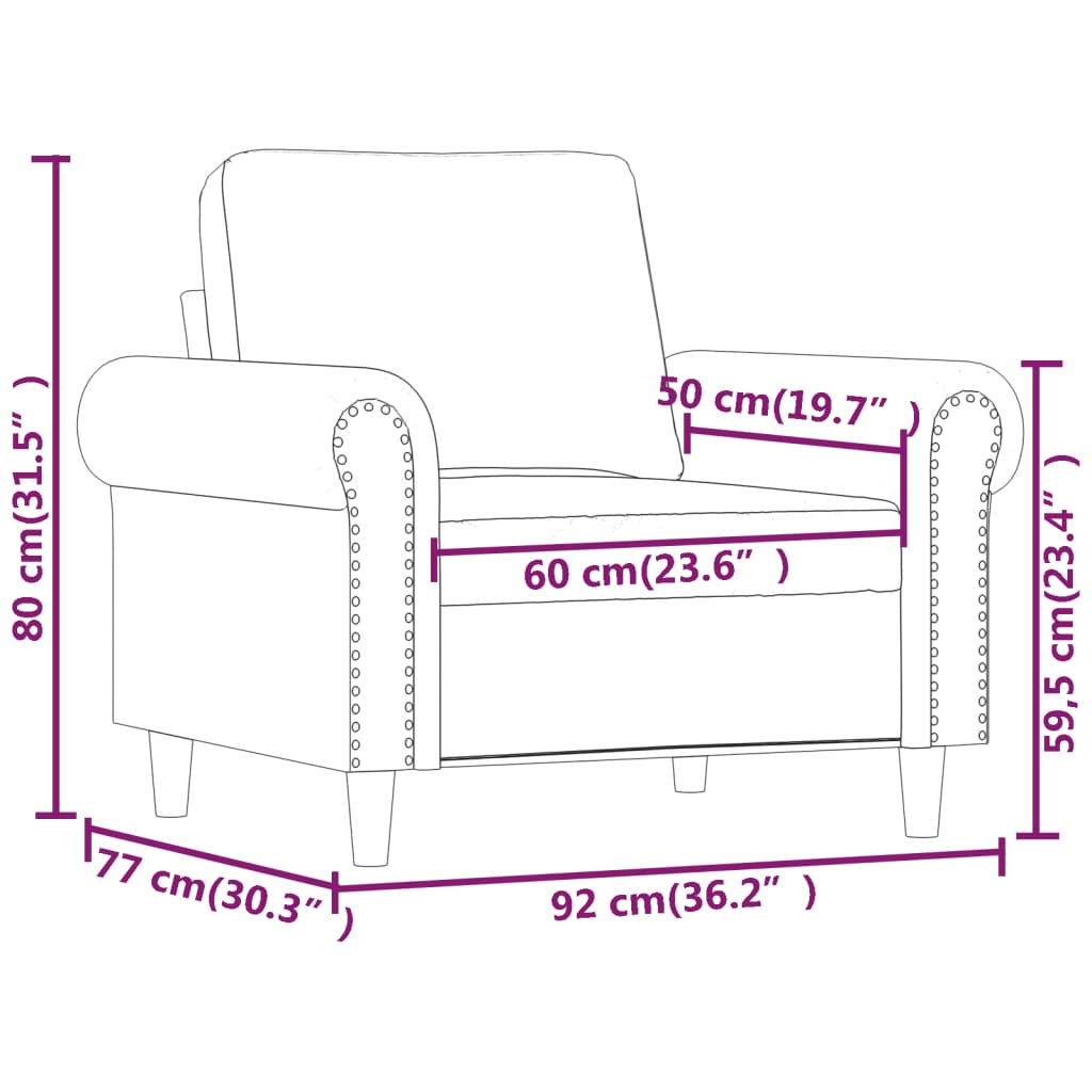 vidaXL Sillón cuero sintético crema 60 cm