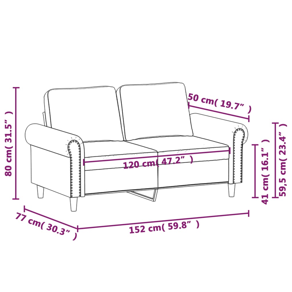 vidaXL Sofá de 2 plazas de cuero sintético negro 120 cm