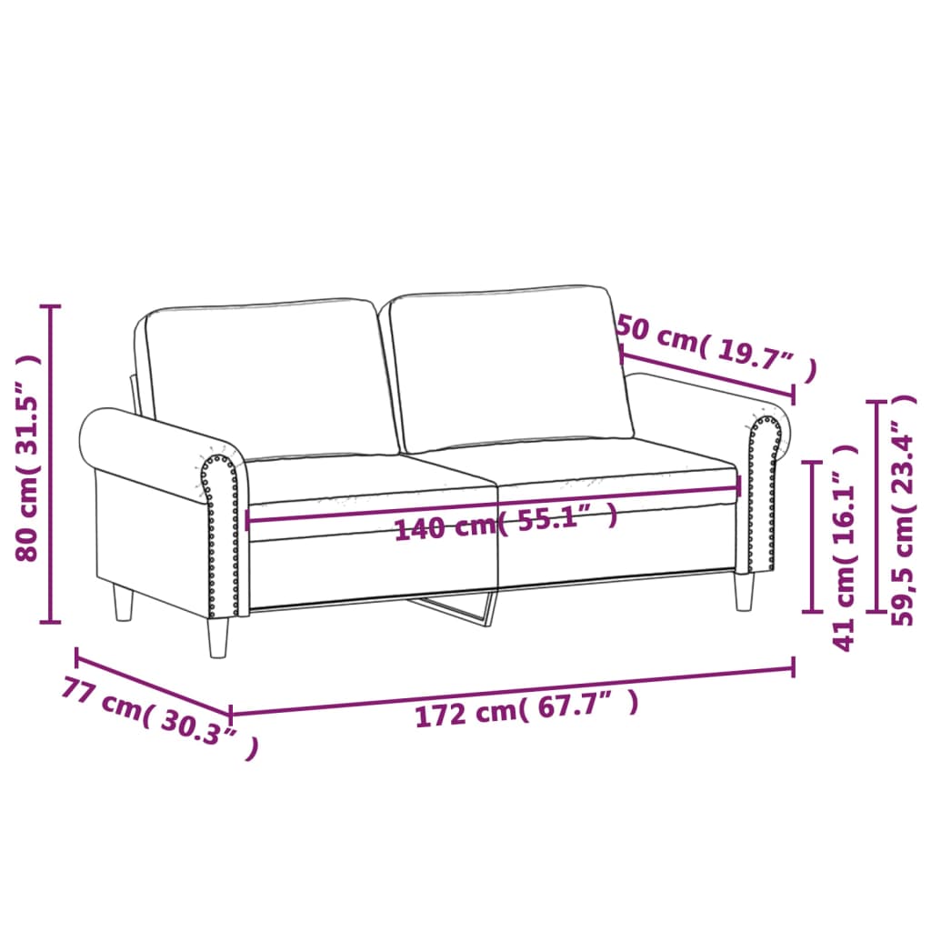 vidaXL Sofá de 2 plazas de cuero sintético negro 140 cm