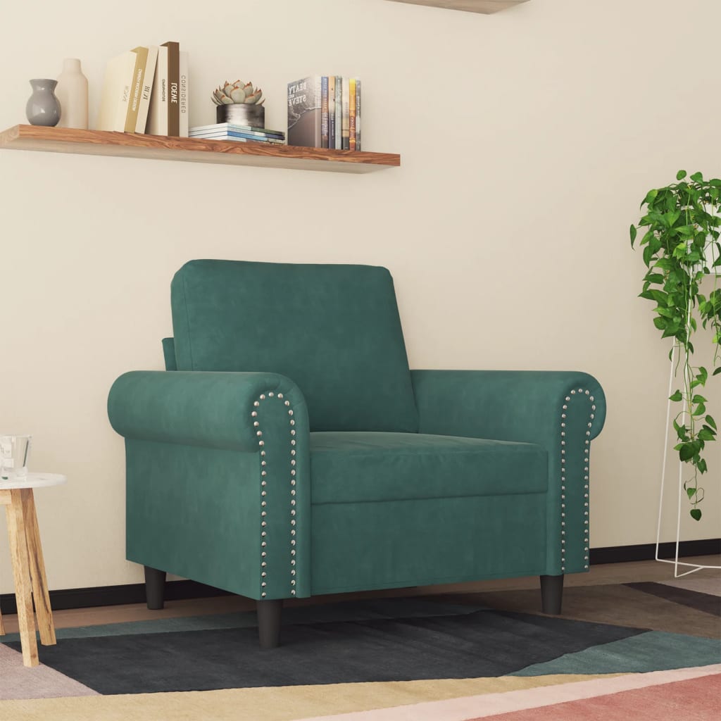 vidaXL Sillón de terciopelo verde oscuro 60 cm