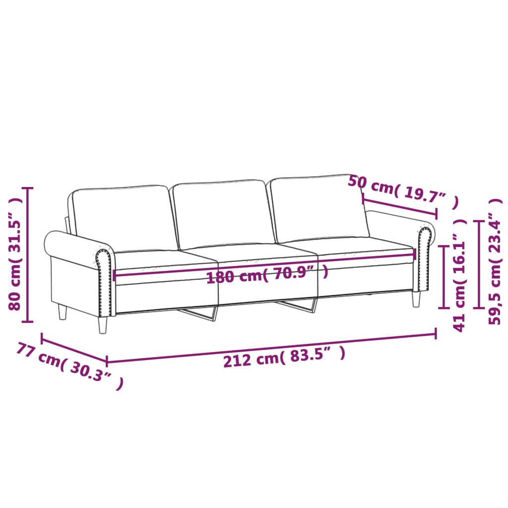 vidaXL Sofá de 3 plazas terciopelo gris claro 180 cm