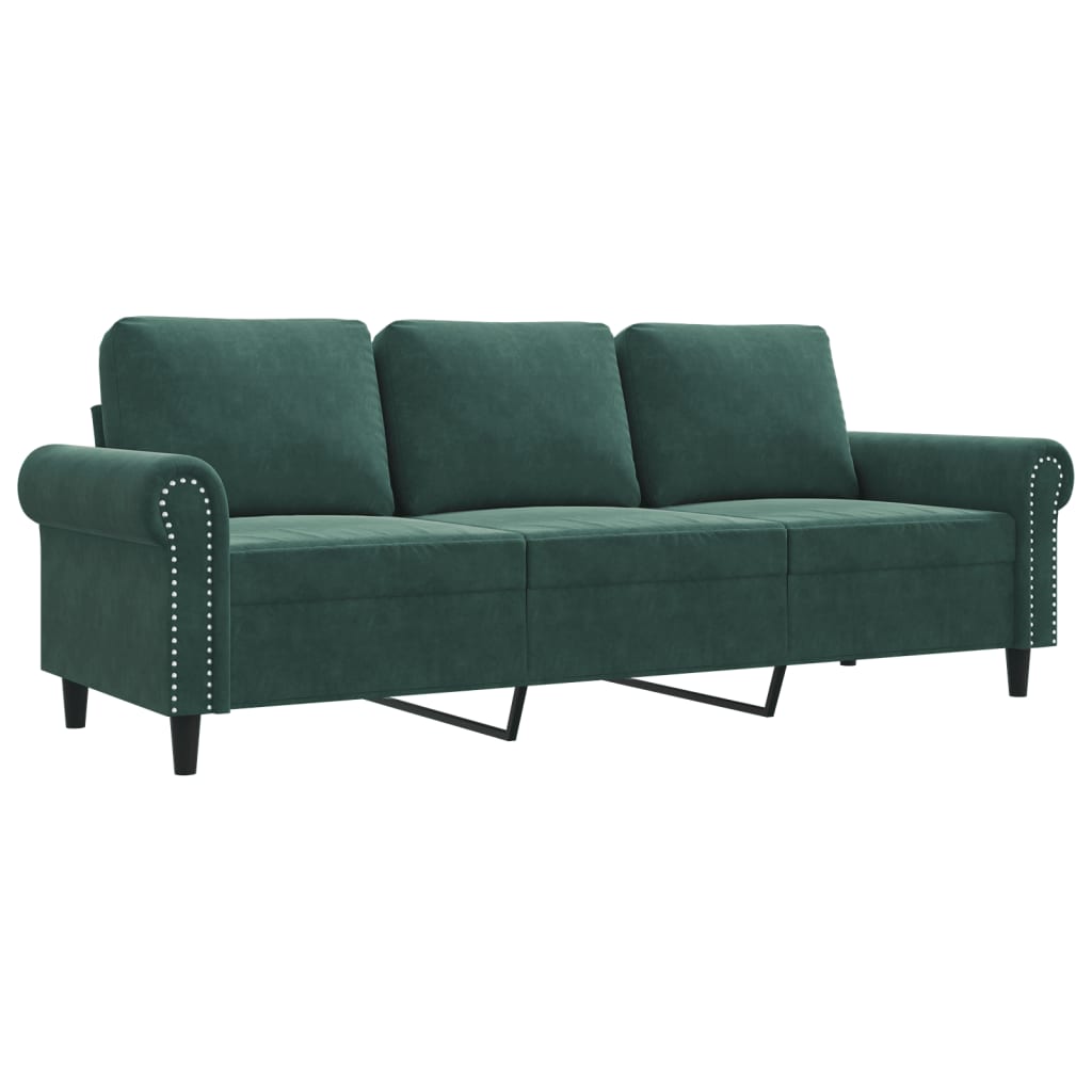 vidaXL Sofá de 3 plazas terciopelo verde oscuro 180 cm