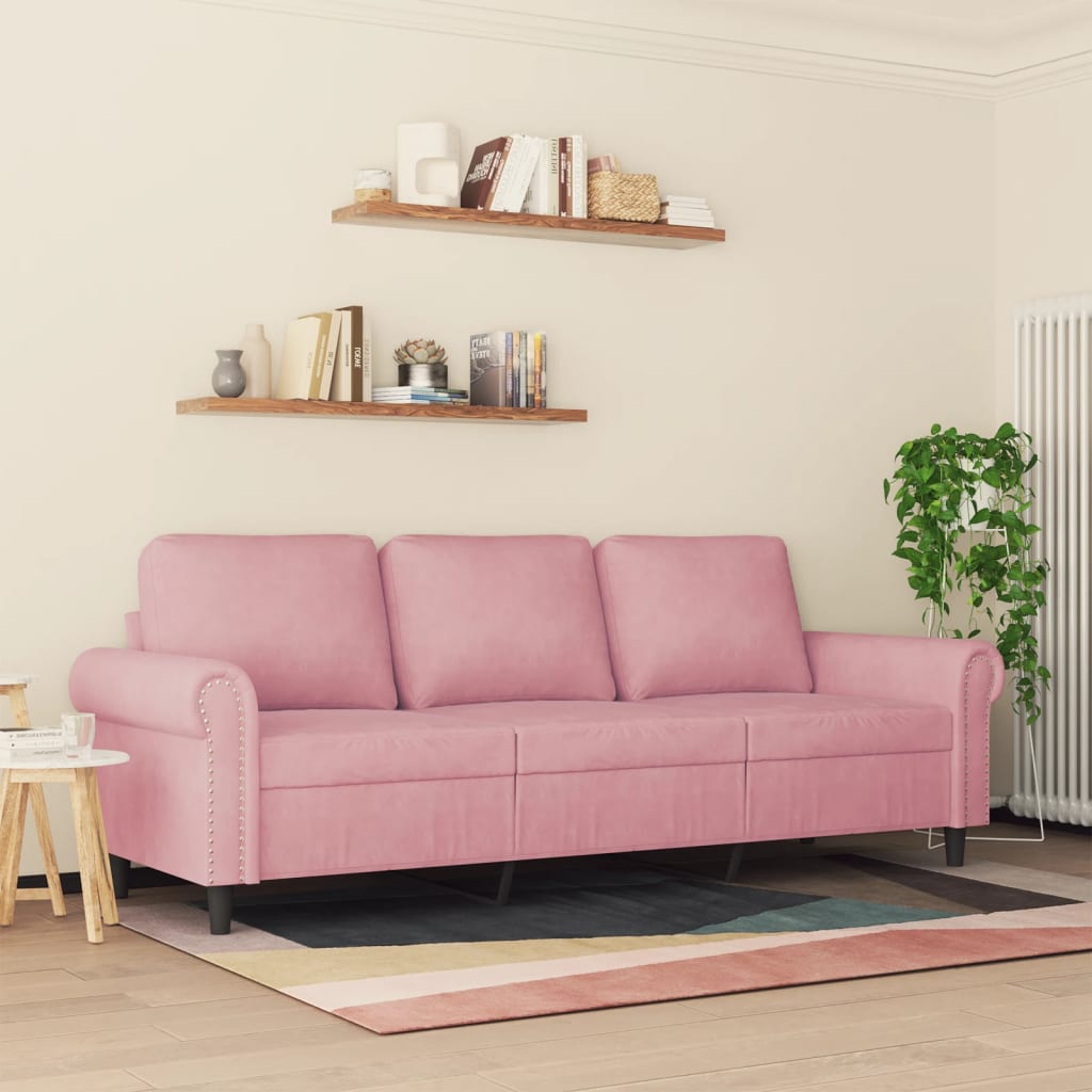 vidaXL Sofá de 3 plazas terciopelo rosa 180 cm