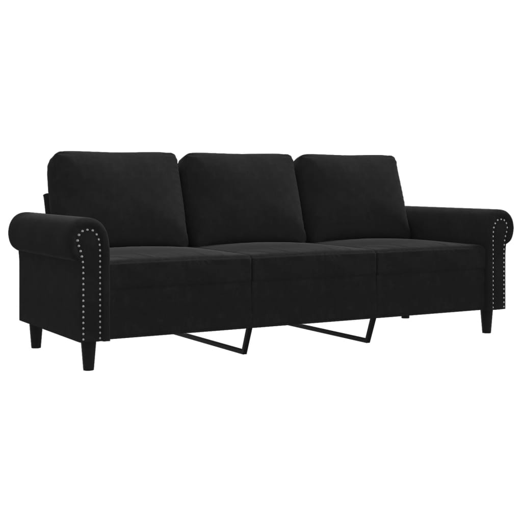 vidaXL Sofá de 3 plazas terciopelo negro 180 cm