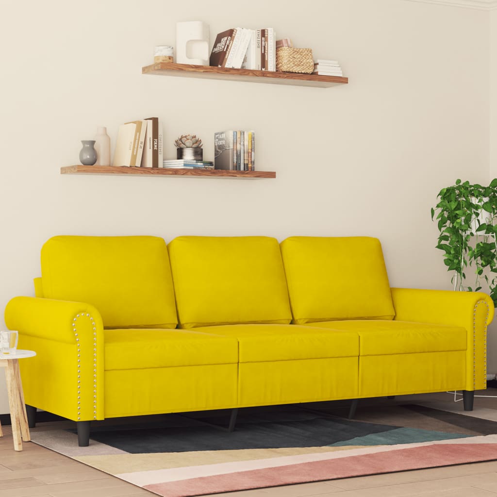 vidaXL Sofá de 3 plazas terciopelo amarillo 180 cm